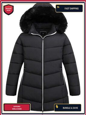 Plus Size Winter Down Alternative Coat Waterproof Windproof Quilted Long Sleeve